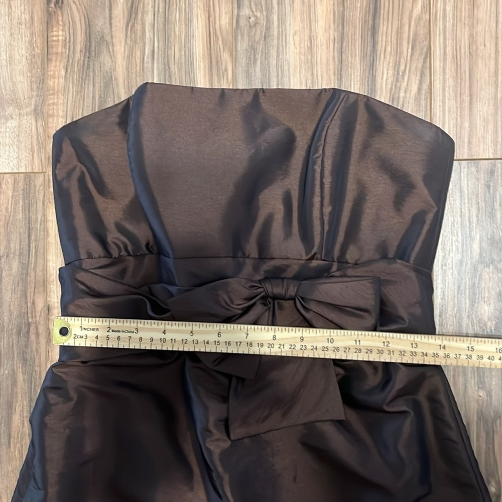 Amsale Size 8 Chocolate Brown Satin Evening Gown – Bow Waist Formal Dress - Picture 4 of 8